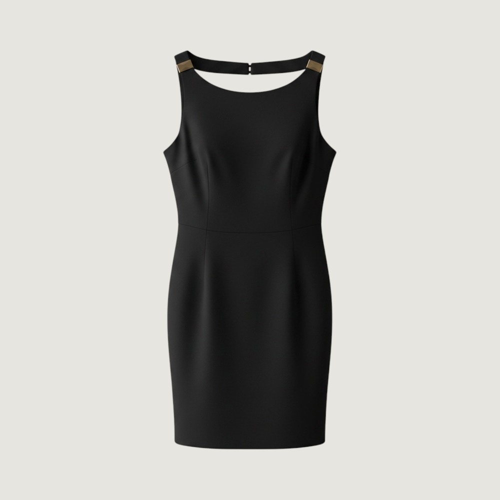 White House Black Market Black Sleeveless Sheath Dress Metal Detail Size M